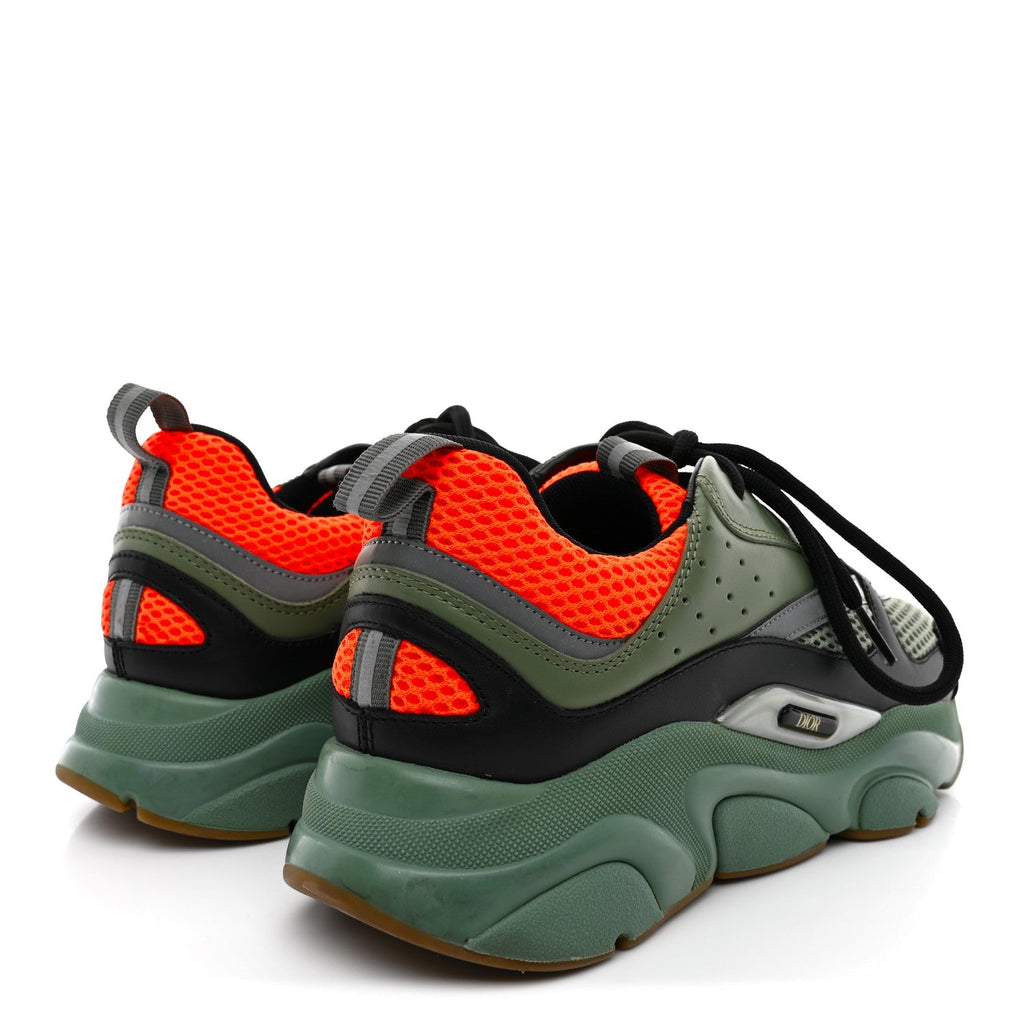 Christian Dior Technical Mesh Calfskin Men's B22 Sneakers 42 Olive Green Orange Black