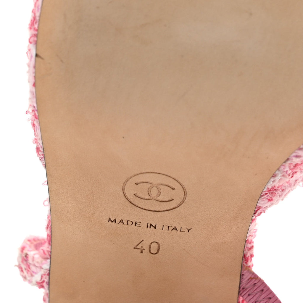 Chanel Tweed Grosgrain CC Women's Slingback Pumps 40 Pink Black