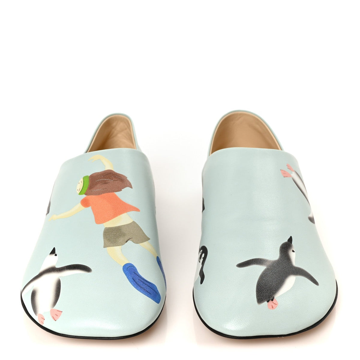 Loewe Goatskin Women's Suna Fujita Penguin Toy Slippers 36 Blue Iceberg
