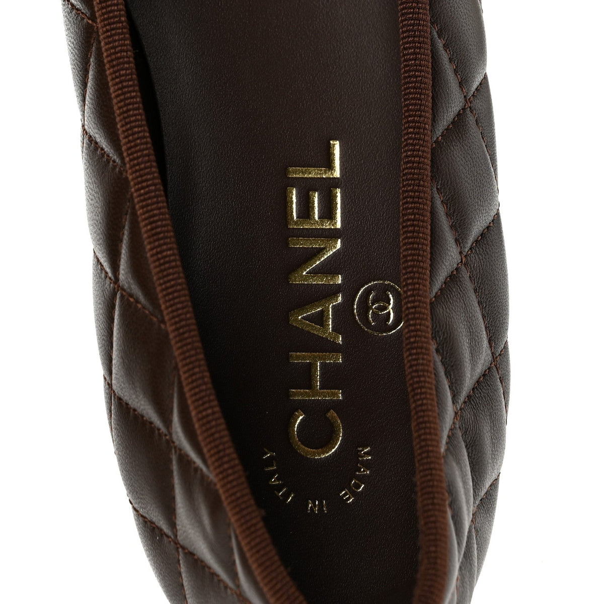 Chanel Lambskin Quilted CC Women's Ballerina Flats 38 Dark Brown