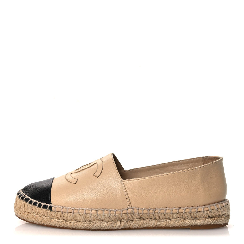 Chanel Lambskin Women's CC Espadrilles 40 Beige Black