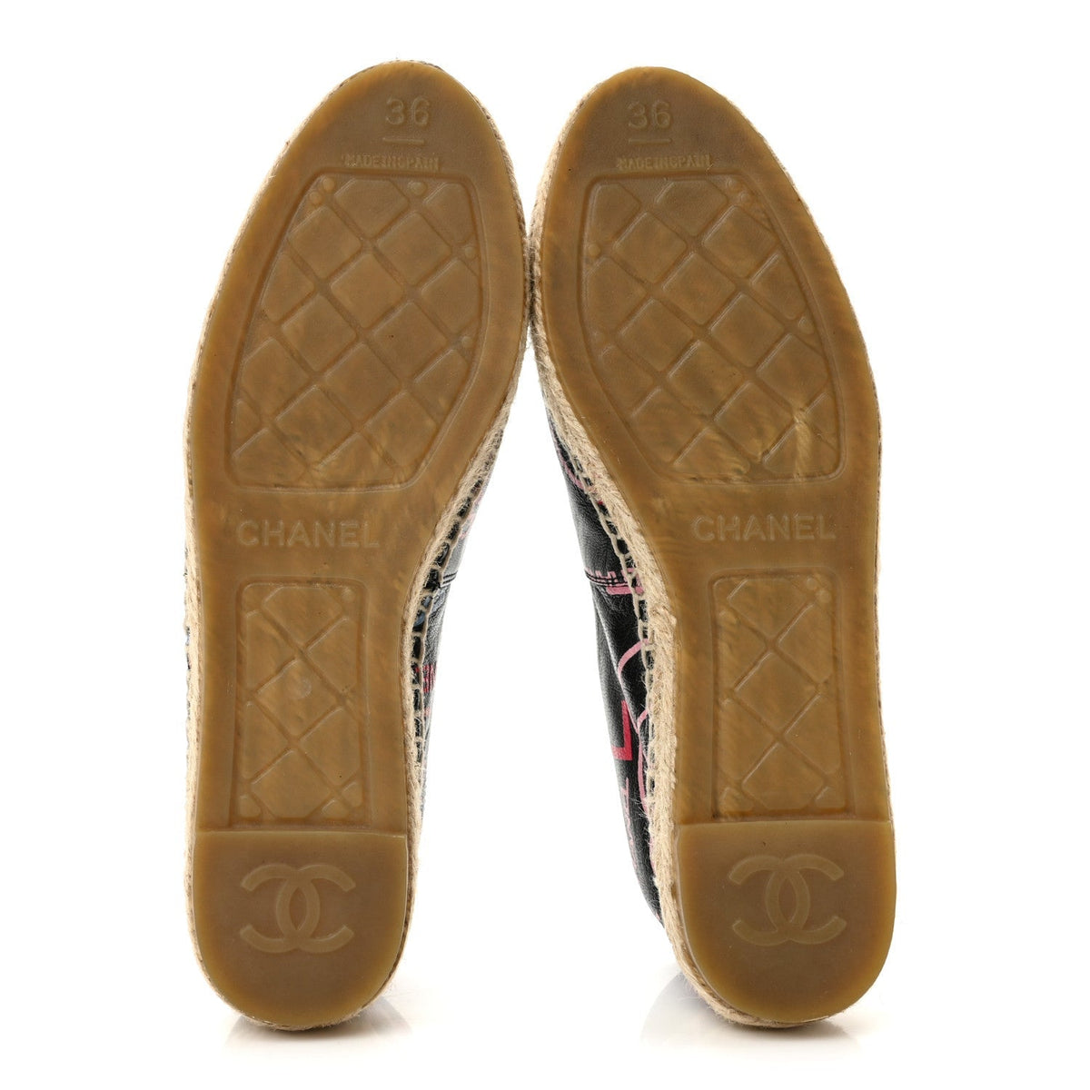 Chanel Lambskin Grosgrain Women's Printed CC Espadrilles 36 Multicolor Black