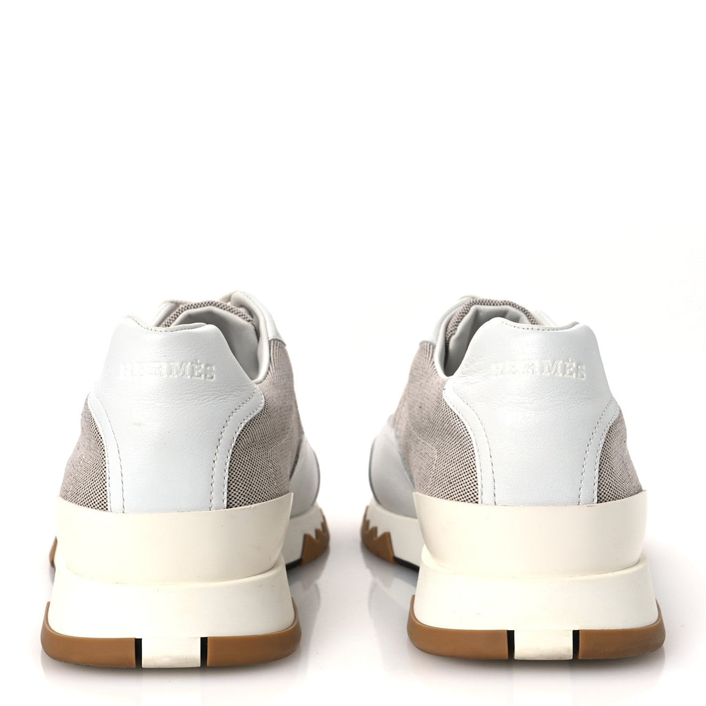 Hermes Canvas Calfskin Men's Trail Sneakers 41.5 Prunoir White