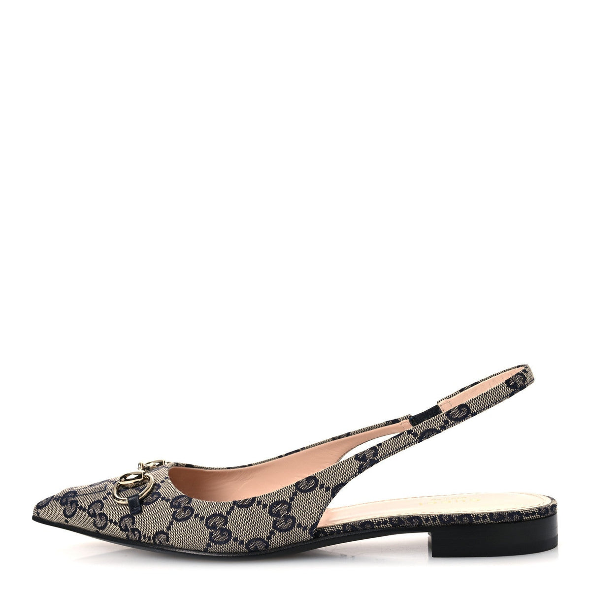 Gucci Monogram Horsebit Women's Slingback Ballet Flats 37.5 Beige Blue