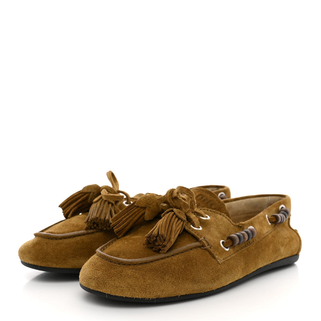Miu Miu Suede Women's Tassel Loafers 36 Olive Green