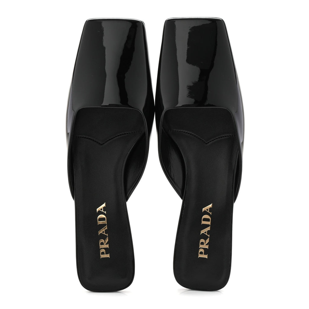 Prada Patent Calfskin Women's Modellerie Mules 38 Black