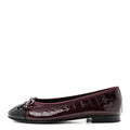 Patent Calfskin Crocodile Embossed Ballerina Flats Dark Burgundy Black