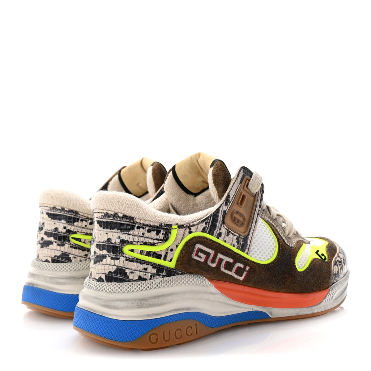 Gucci Suede Calfskin Tejus Printed Women's Ultrapace Sneakers 35 Natural Ardesia Neon Yellow