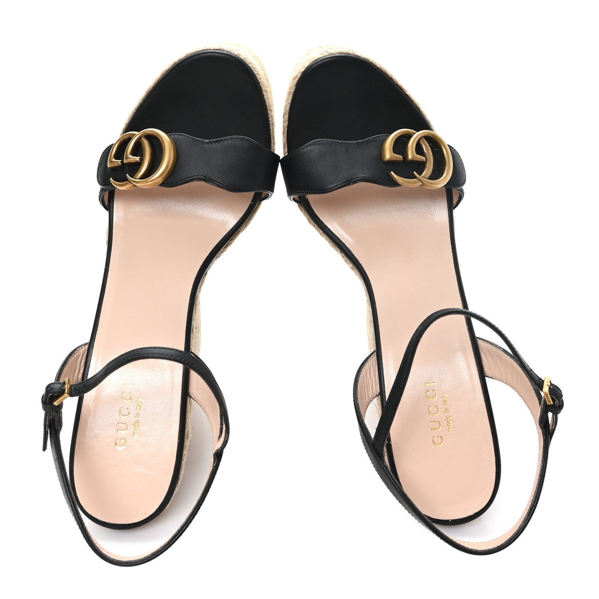 Gucci Nappa Matelasse Women's GG Marmont 45/130mm Espadrille Wedges 39.5 Black