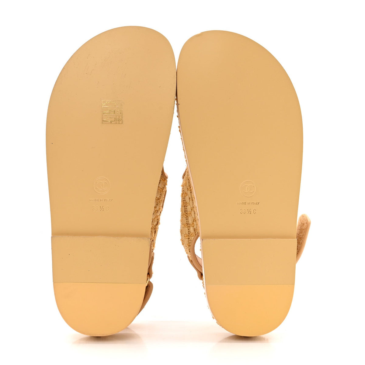 Chanel Braided Fabric Women's Velcro Dad Sandals 38.5 Beige