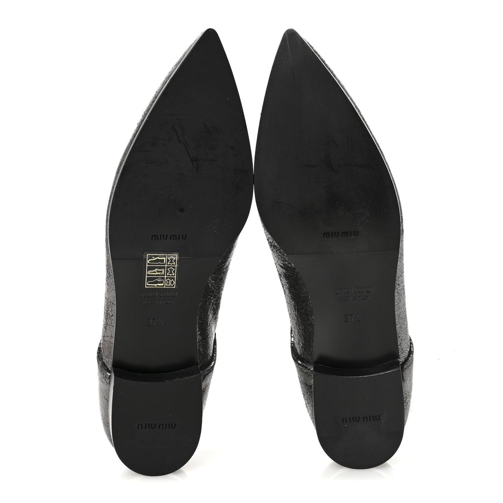 Miu Miu Crinkled Patent Women's Lace Up Oxford Flats 37.5 Dark Silver