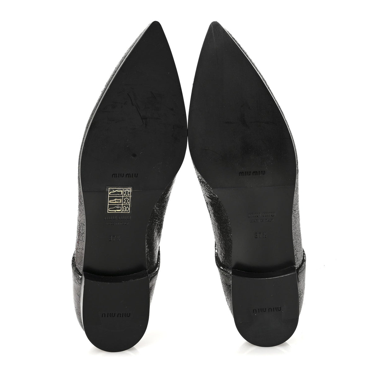 Miu Miu Crinkled Patent Women's Lace Up Oxford Flats 37.5 Dark Silver