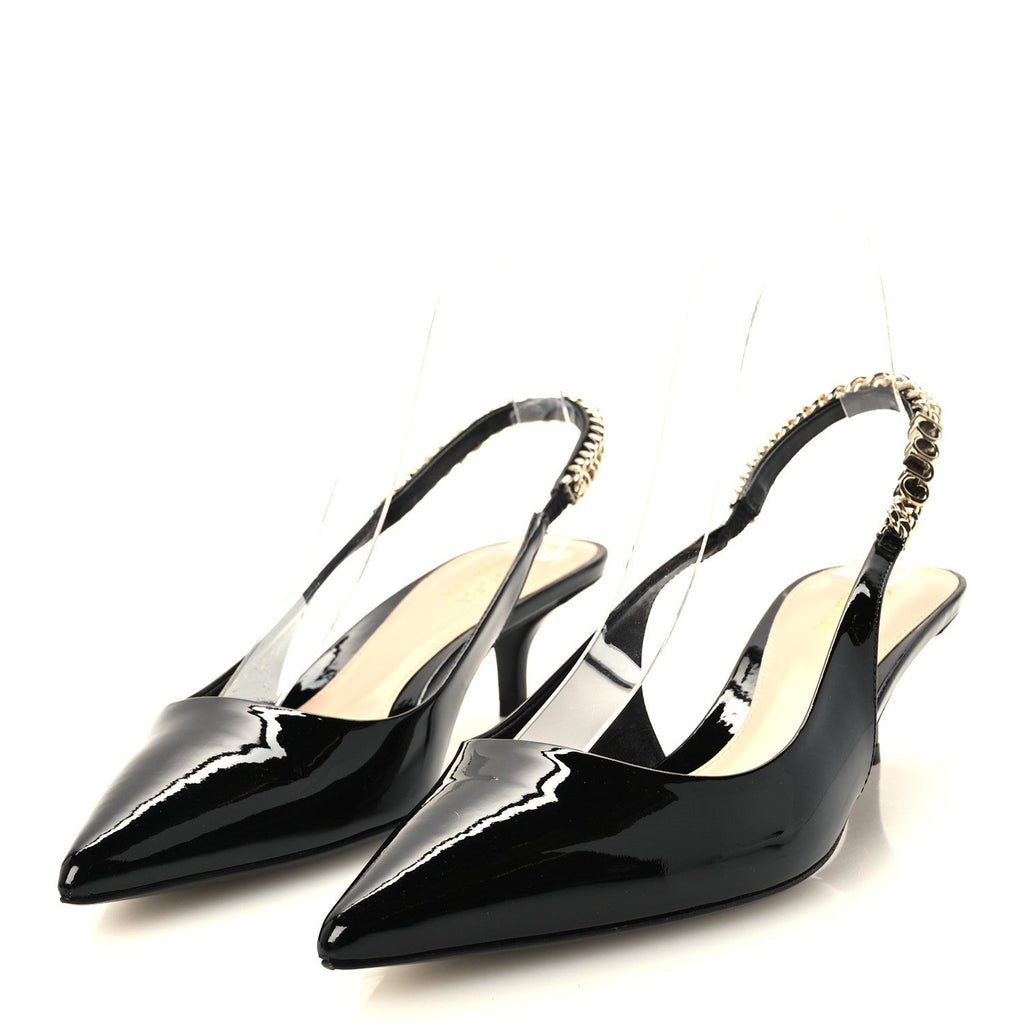 Gucci Patent Calfskin Women's Signoria 35mm Slingback Pumps 37.5 Black