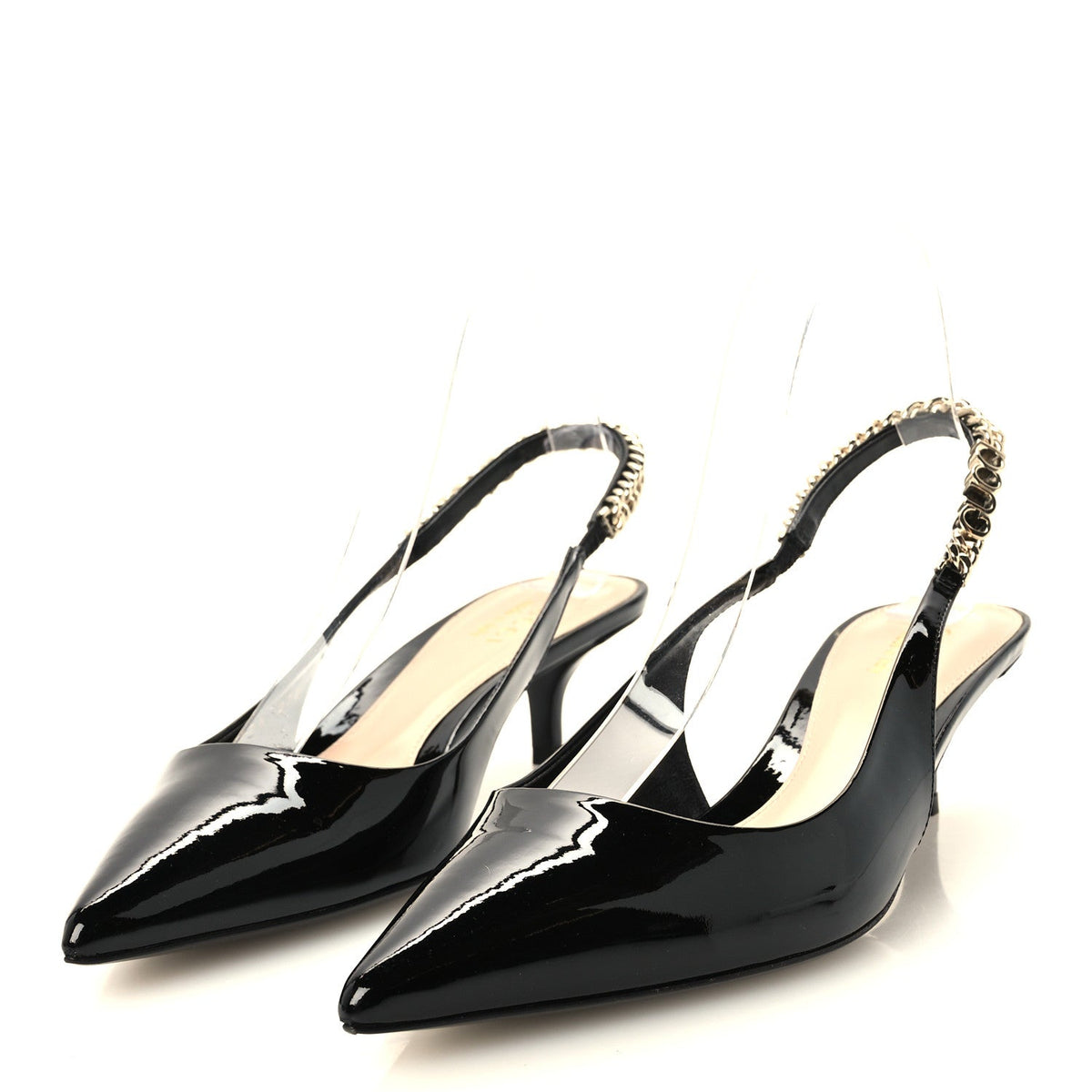 Gucci Patent Calfskin Women's Signoria 35mm Slingback Pumps 37.5 Black