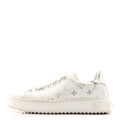 Louis Vuitton Calfskin Women's Monogram Debossed Time Out Sneakers 38 White Silver