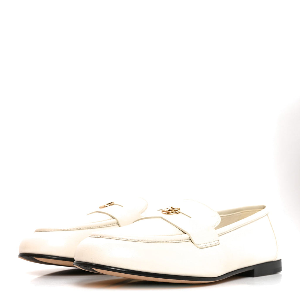 Louis Vuitton Lambskin Women's Soho Flat Loafers 40 Ecru White