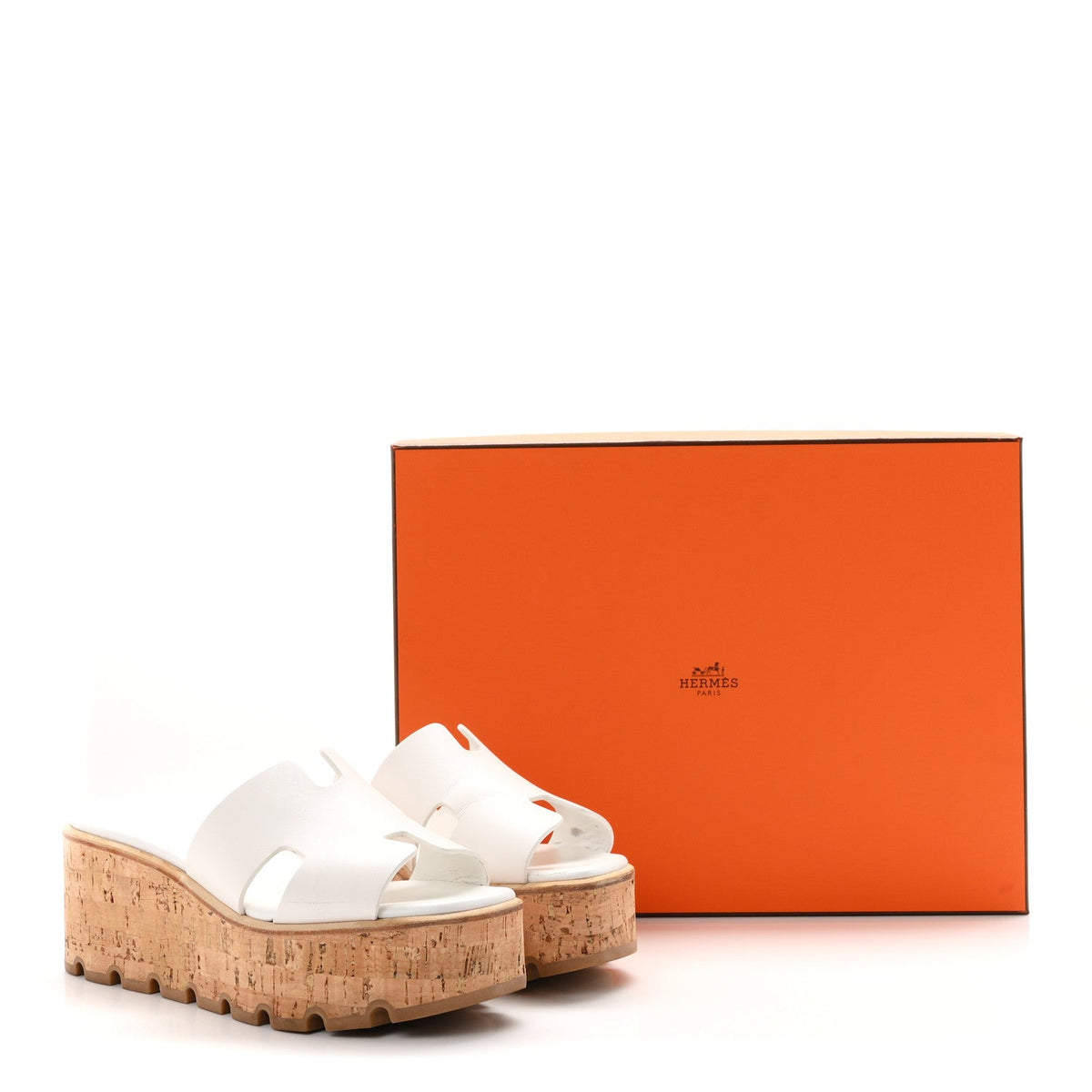 Hermes Calfskin Cork Women's Eze 30 Sandals 37 White