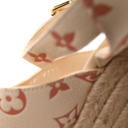 Louis Vuitton Empreinte Monogram Women's Starboard Espadrille Wedge Sandals 37 Creme Rose Trianon