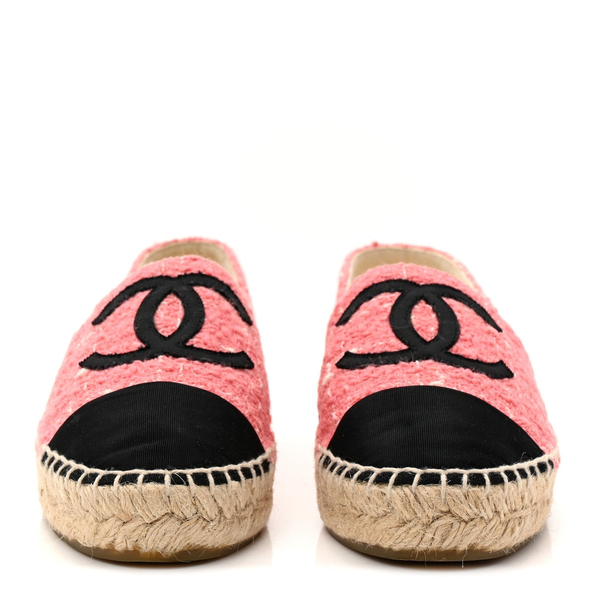 Chanel Tweed Grosgrain Women's CC Espadrilles 35 Pink