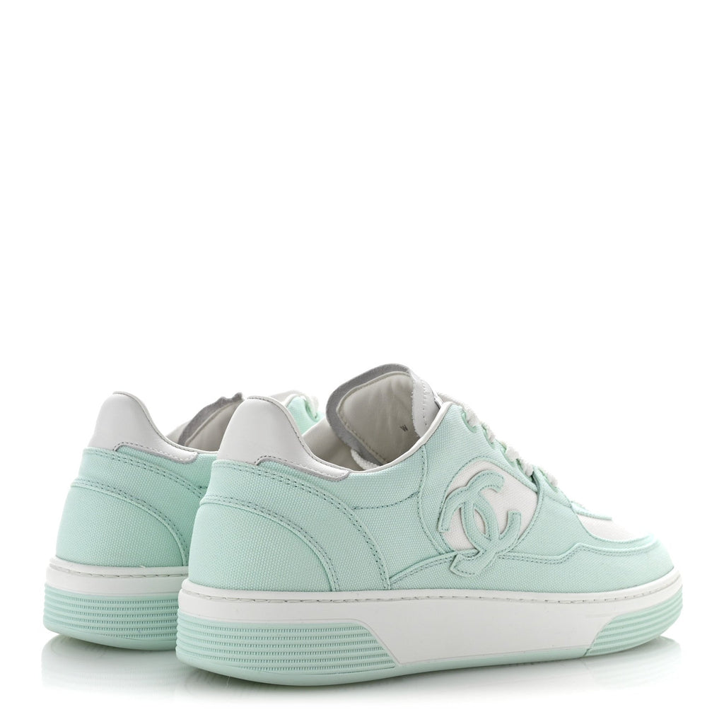 Chanel Cotton Calfskin Women's Sneakers 41 Light Turquoise White