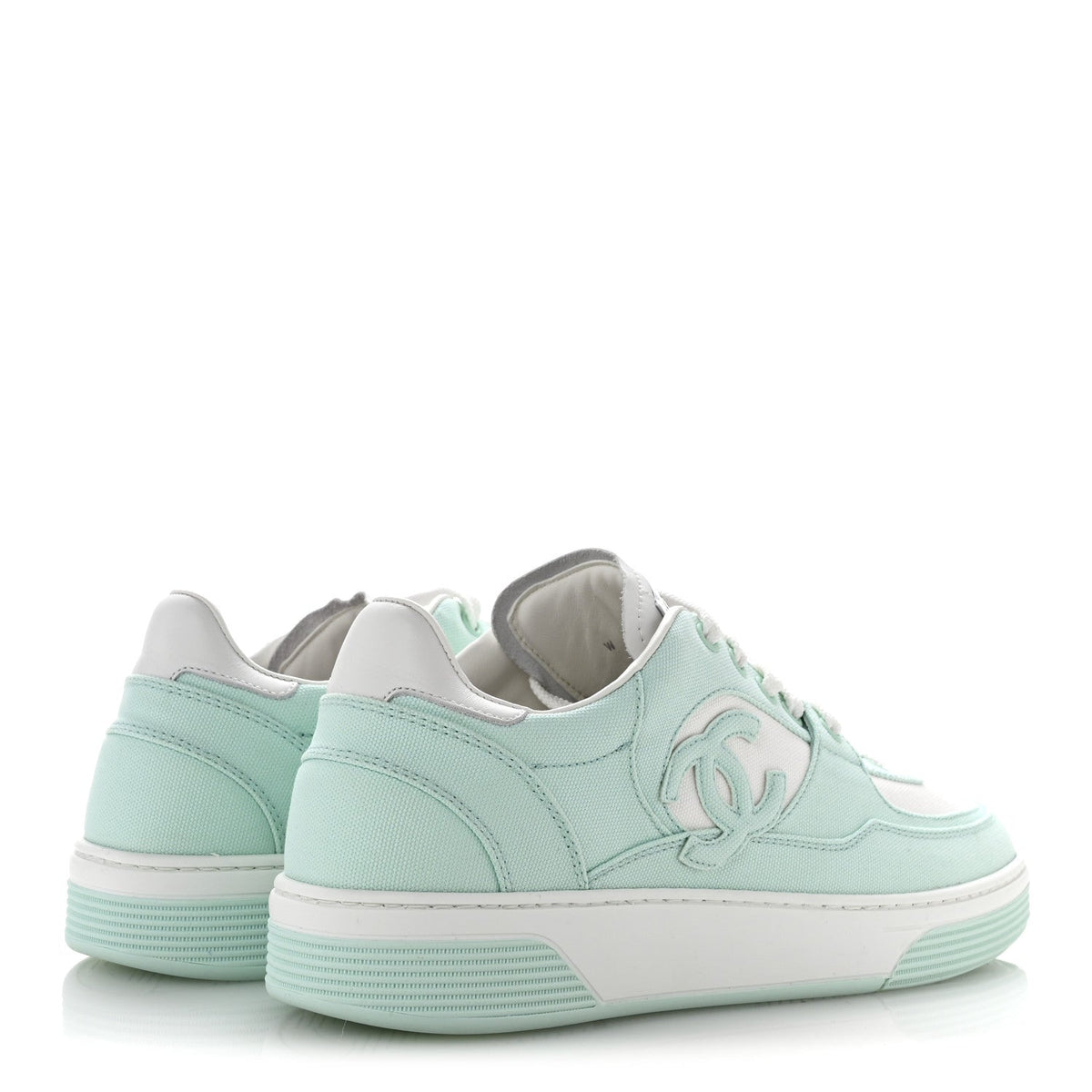 Chanel Cotton Calfskin Women's Sneakers 41 Light Turquoise White