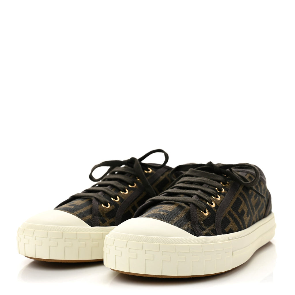 Fendi Fabric Jacquard Men's Domino Sneakers 43 Tabacco Black
