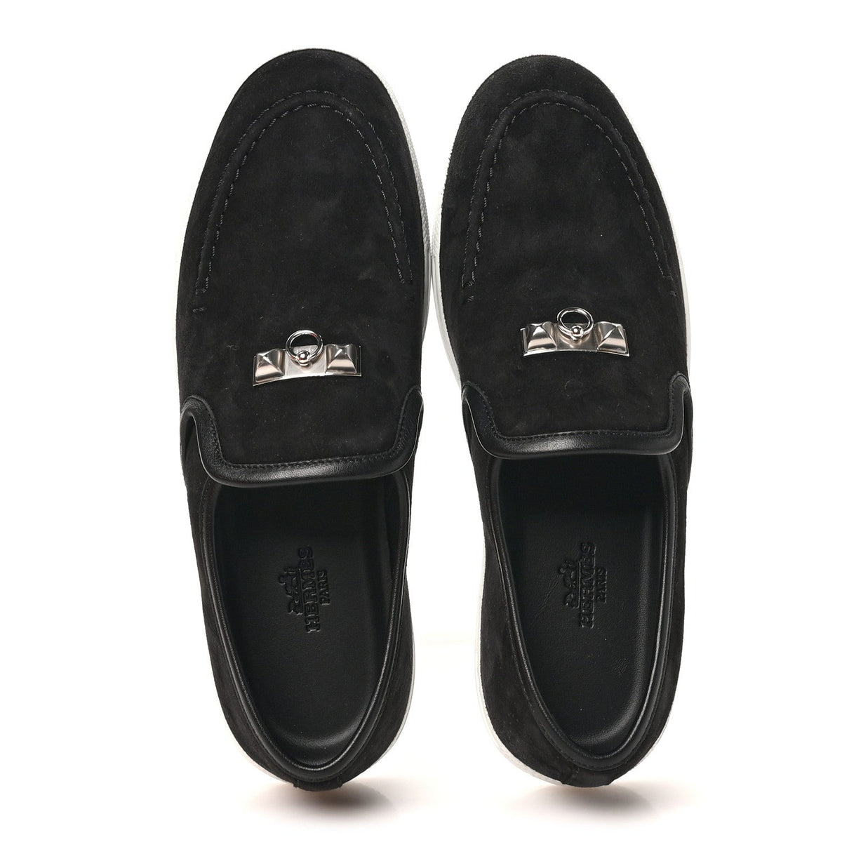 Hermes Suede Goatskin Nappa Women's Jour Loafers 38 Black