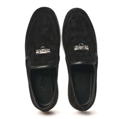 Hermes Suede Goatskin Nappa Women's Jour Loafers 38 Black