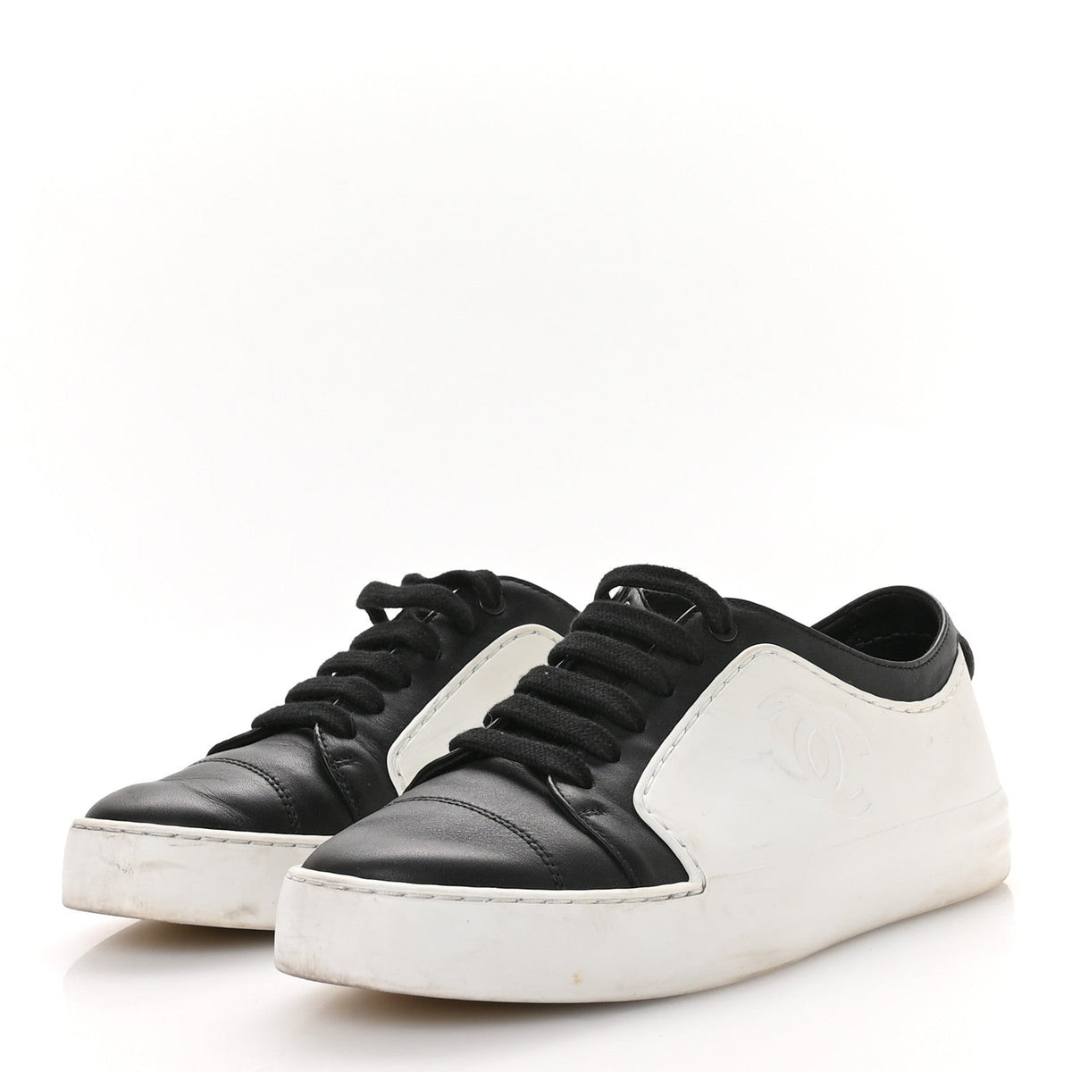 Chanel Calfskin CC Women's Sneakers 36 Black White