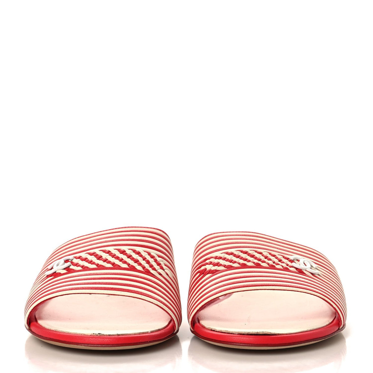 Chanel Lambskin Women's Braided CC Sandals 38.5 White Red