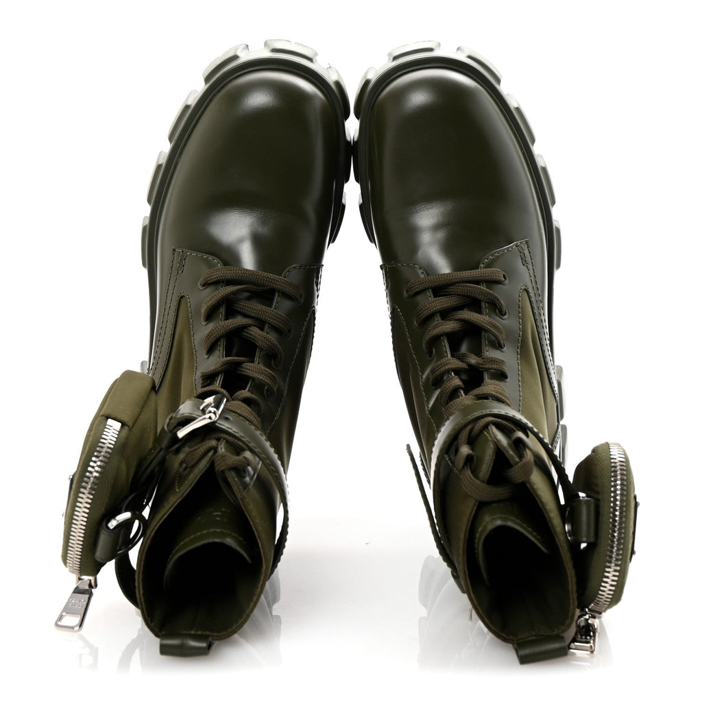 Prada Spazzolato Re-Nylon Women's Monolith 55mm Boots 37.5 Militare