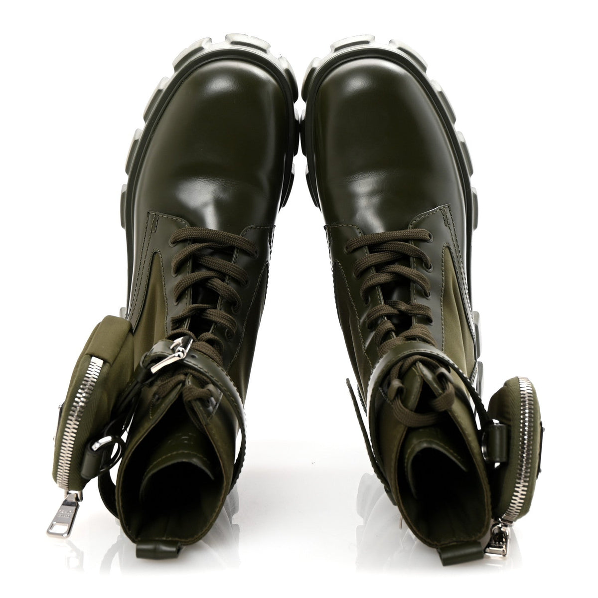 Prada Spazzolato Re-Nylon Women's Monolith 55mm Boots 37.5 Militare