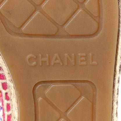 Chanel Cotton Tweed Grosgrain Women's CC Espadrilles 36 Multicolor Black