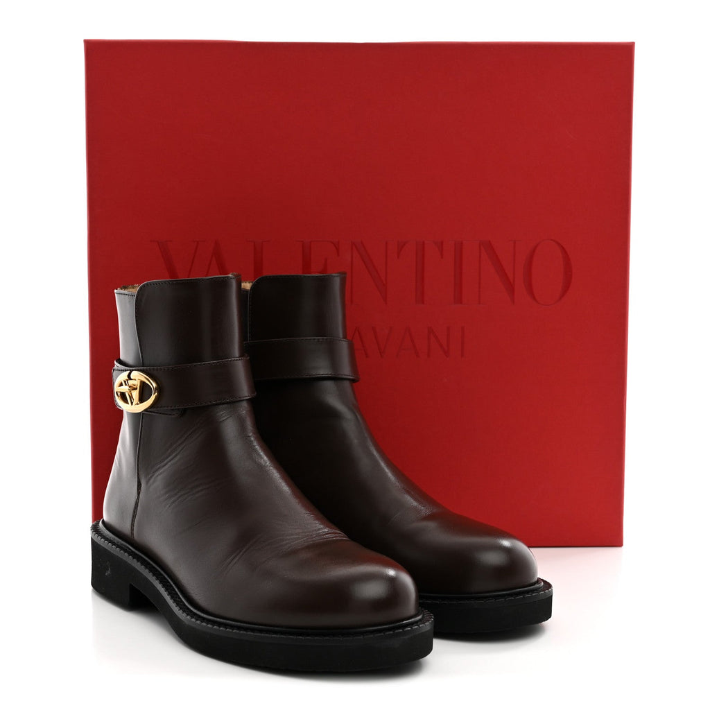 Valentino Garavani Calfskin Women's VLogo Locker 40mm Ankle Boots 36.5 Brown