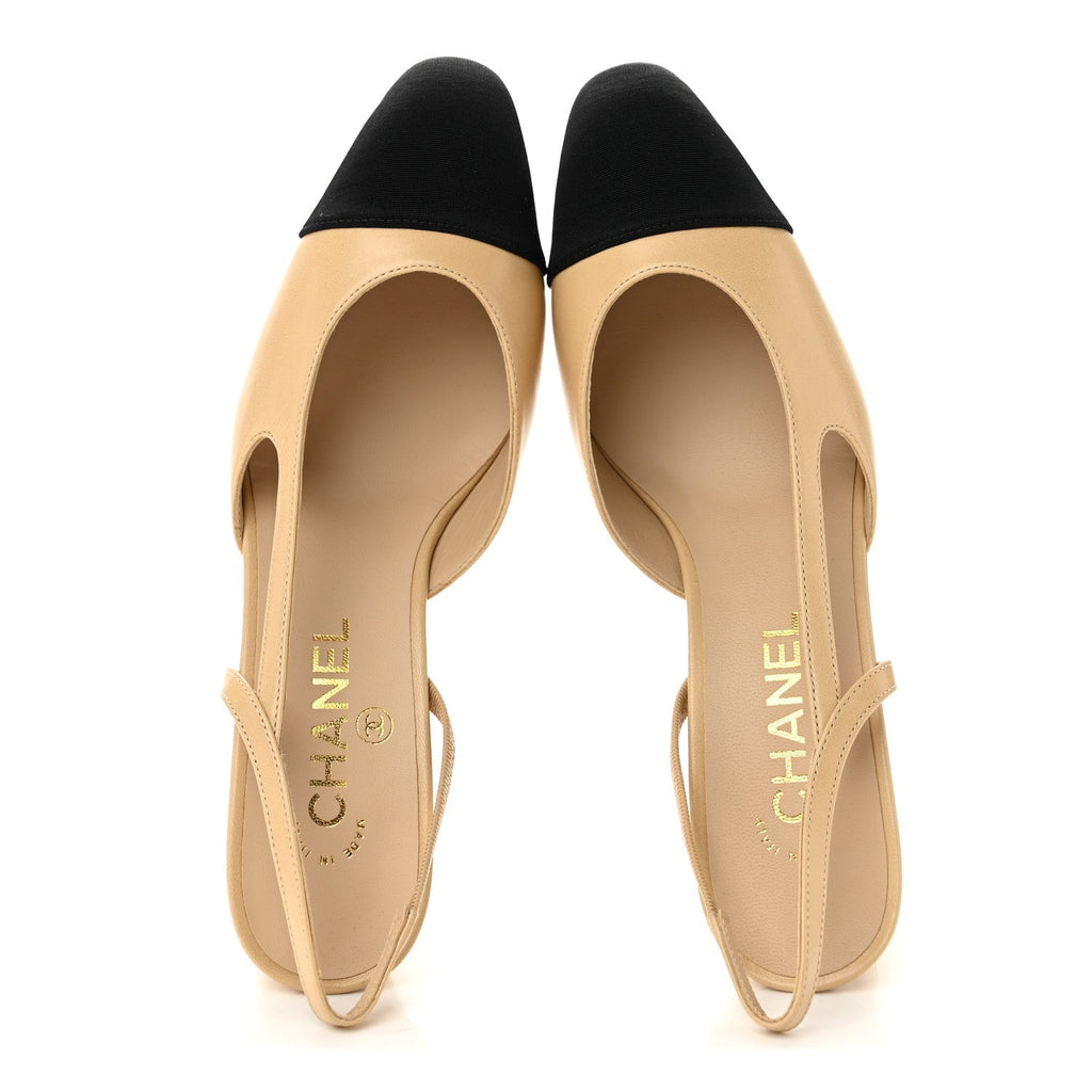 Chanel Goatskin Grosgrain CC Cap Toe Women's Slingback Pumps