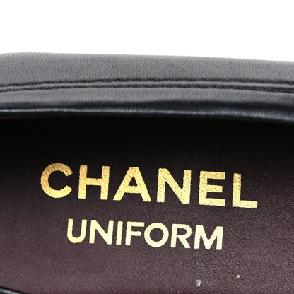 Chanel Lambskin Women's Cap Toe CC Uniform Ballerina Flats 36.5 Black