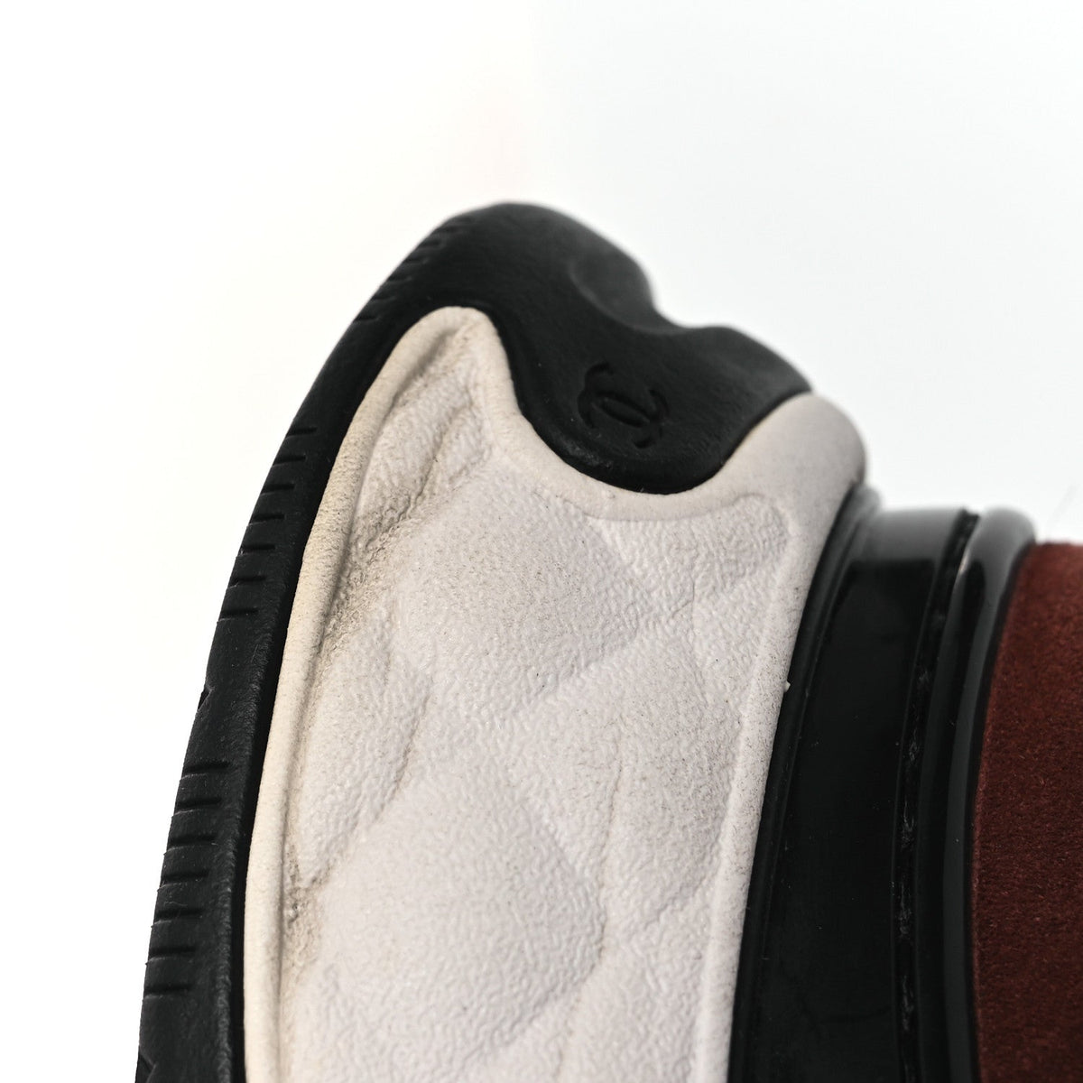 Chanel Nylon Suede Calfskin Women's CC Sneakers 38 Burgundy Brown