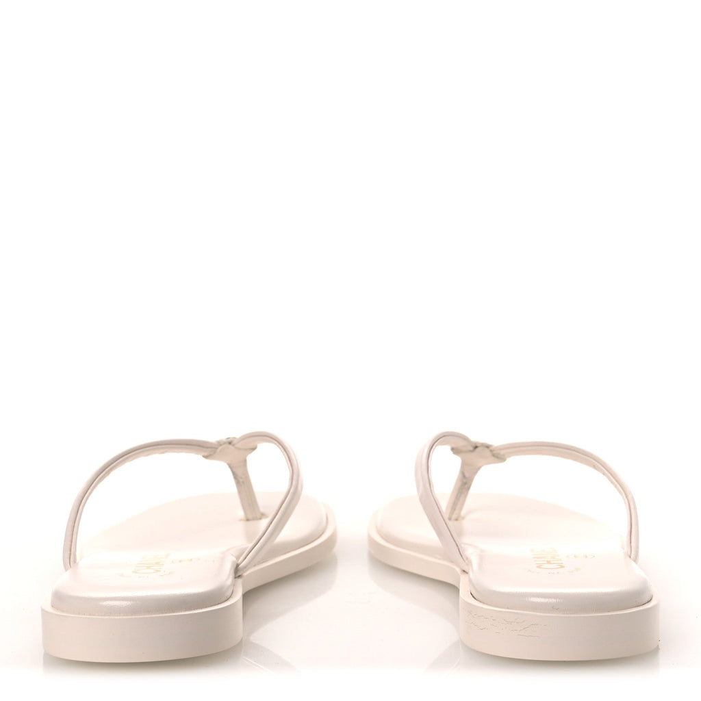 Chanel Goatskin CC Times Square Women's Thong Sandals White