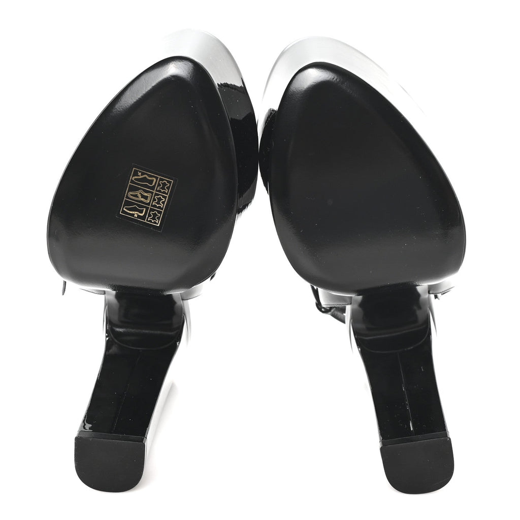 Saint Laurent Patent Leather Women's Grupy Sexy 95 Tanouk Platform Sandals 39 Black