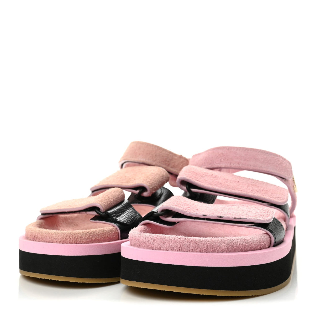 Chanel Suede Calfskin Women's Velcro Flat Sandals 39 Light Pink