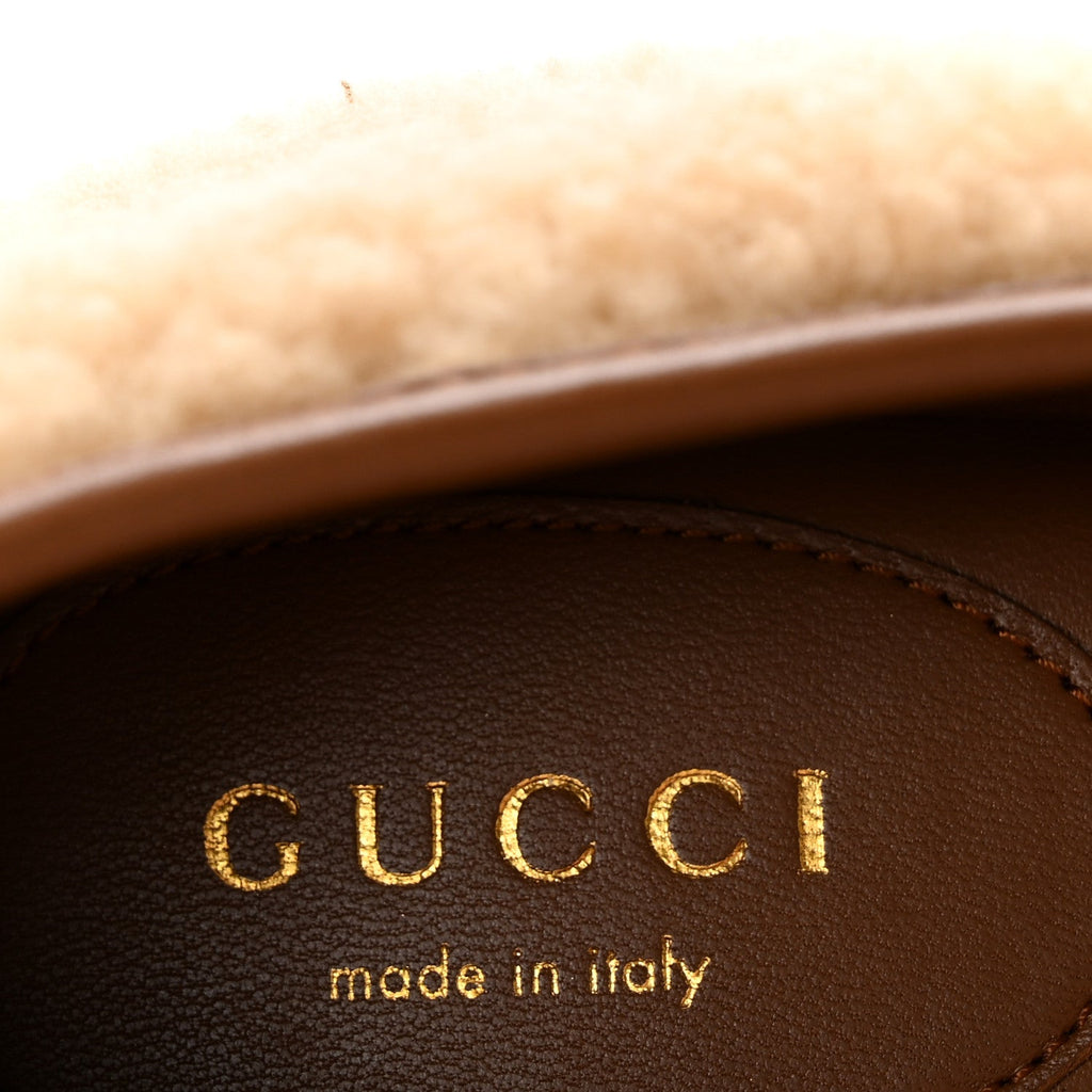 Gucci Shearling Women's Horsebit Ballet Flats 38.5 Beige