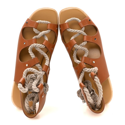Hermes Calfskin Cork Women's Medusa 30 Sandals 37 Naturel