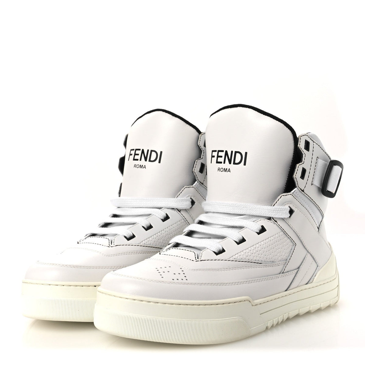 Fendi Vitello Nylon Men's High Top Sneakers 7 Ultra White Black