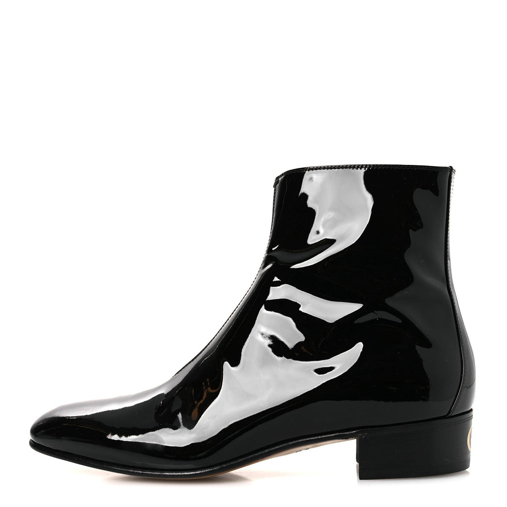 Gucci Patent Calfskin Men's GG Lois Bee Ankle Booties 13 Black
