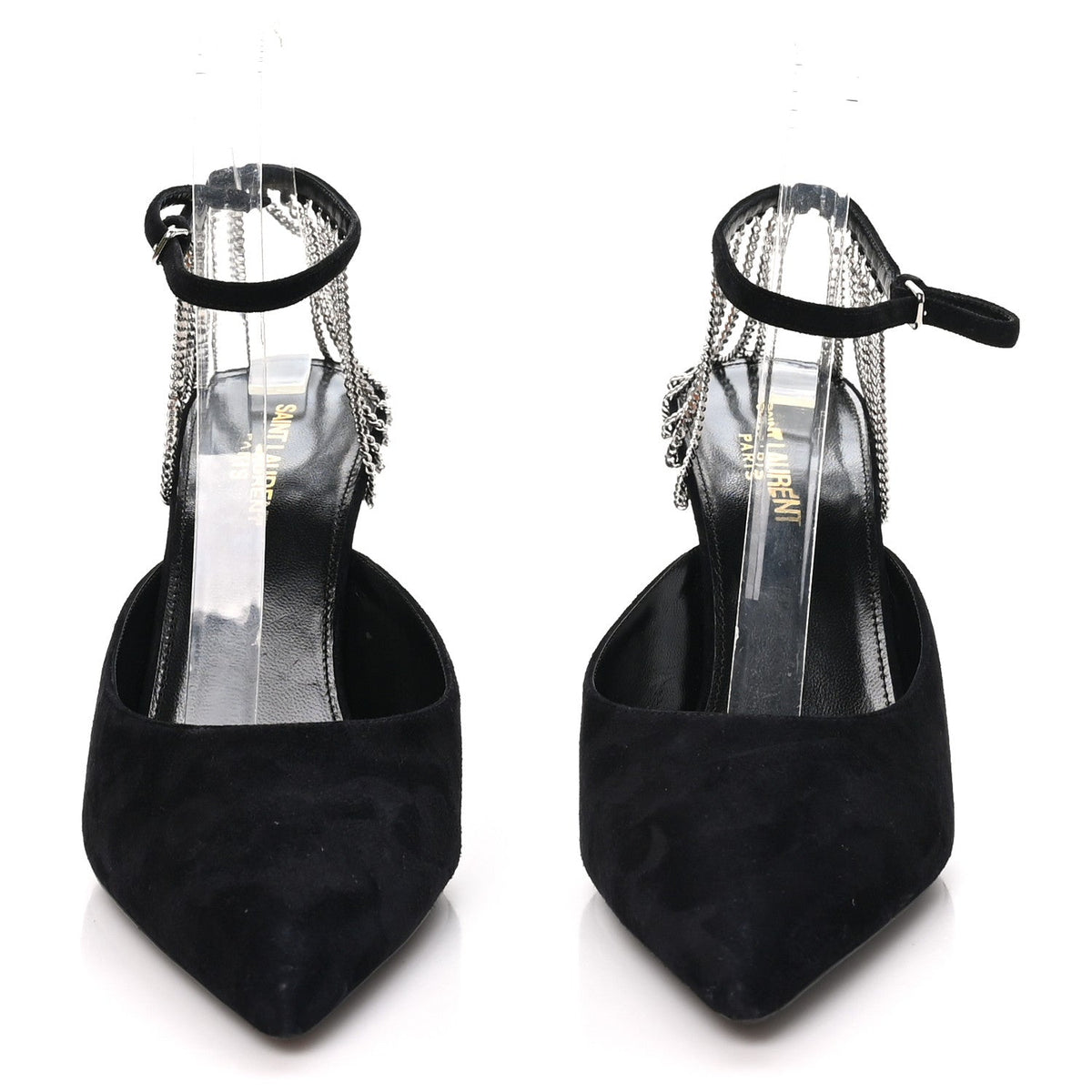 Saint Laurent Suede Women's Kid Scamosciato Sling 90 Chain Pumps 39.5 Black