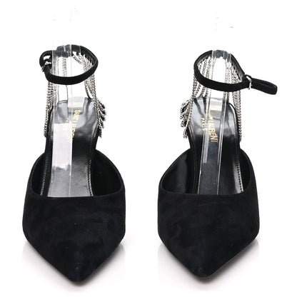 Saint Laurent Suede Women's Kid Scamosciato Sling 90 Chain Pumps 39.5 Black