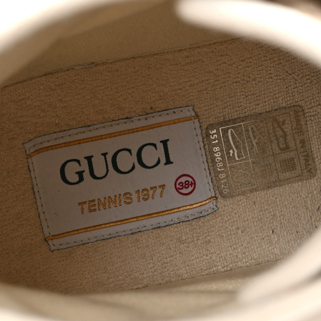 Gucci Canvas Women's GG Monogram Tennis 1977 High Top Platform Sneakers 38.5 Beige Ebony