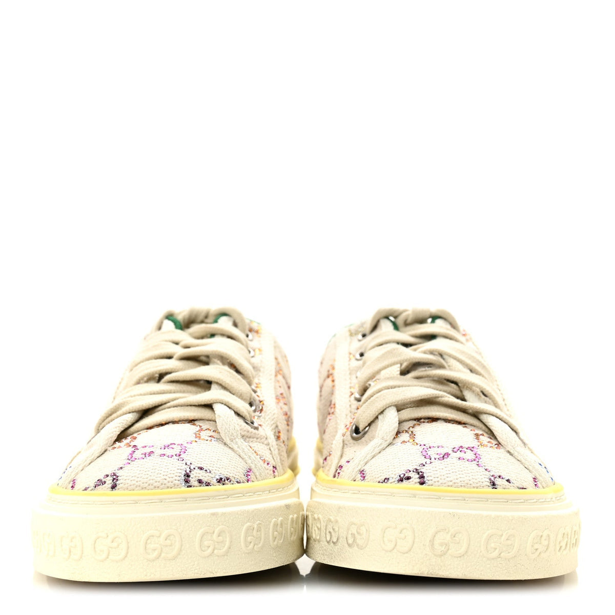 Gucci Canvas Lame Crystal Women's 1977 Tennis Sneakers 36 Gardenia Silver Mystic White