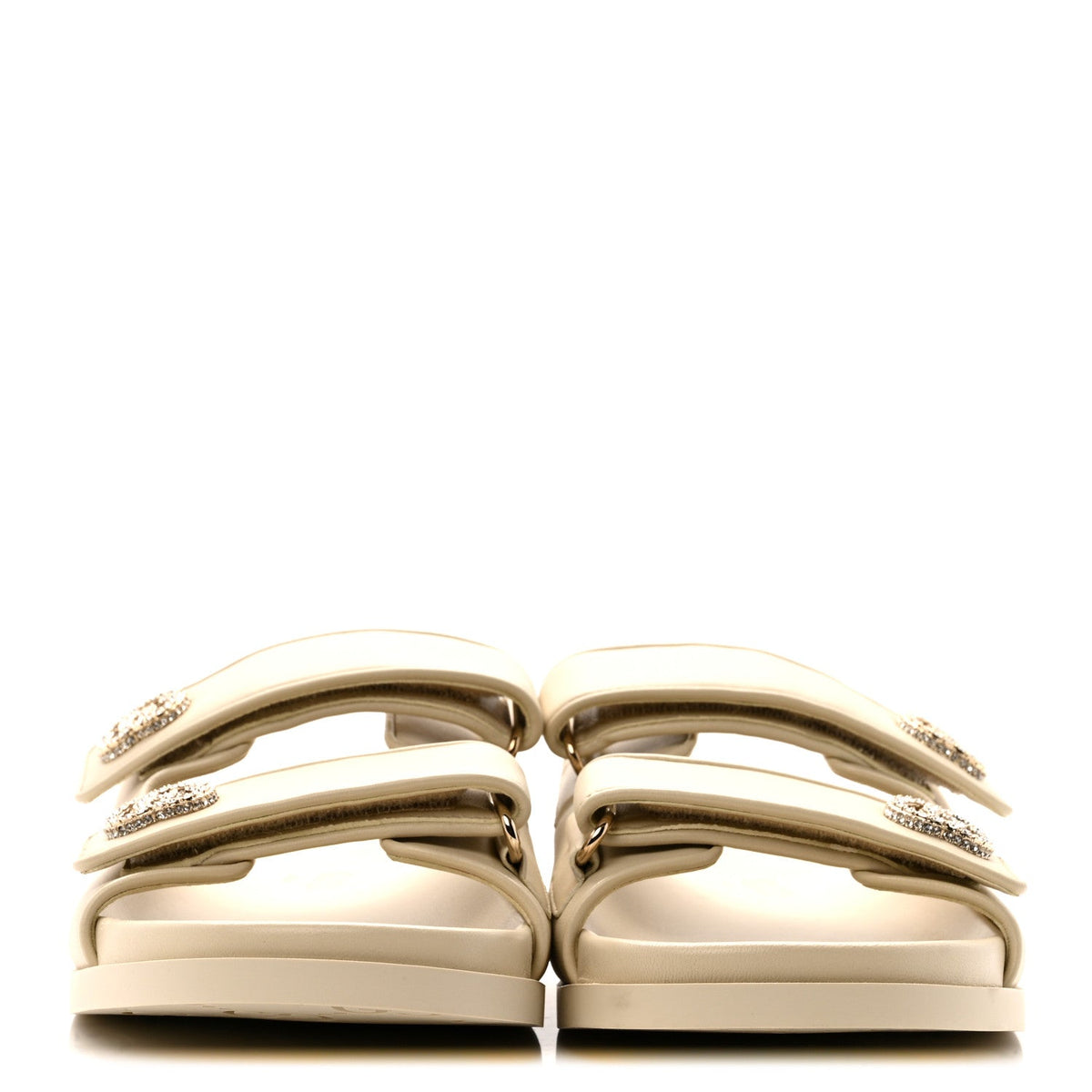 Gucci Calfskin Double G Crystal Women's Isla Dad Sandals 39 Ivory