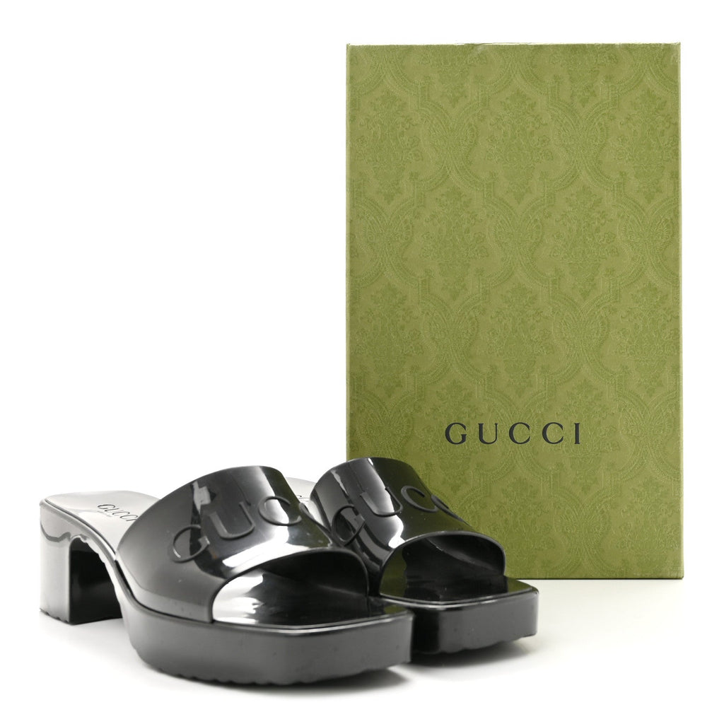 Gucci Rubber Logo Women's Platform Slide Sandals 38 Black